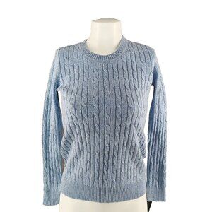 NWT KAREN SCOTT Fall Textured Sweater Double Petite Cable Knit Blue Cotton